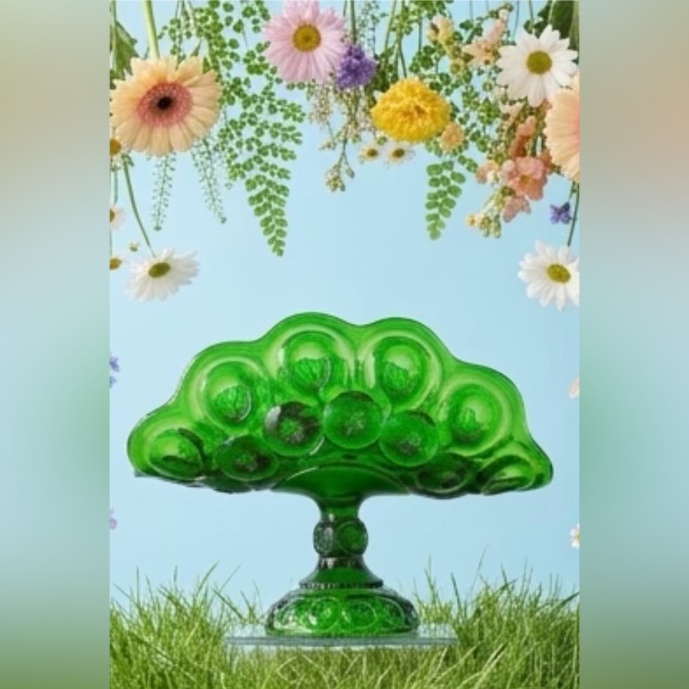 Vintage L.E. Smith Moon & Stars Emerald Green Fruit Pedestal Centerpiece